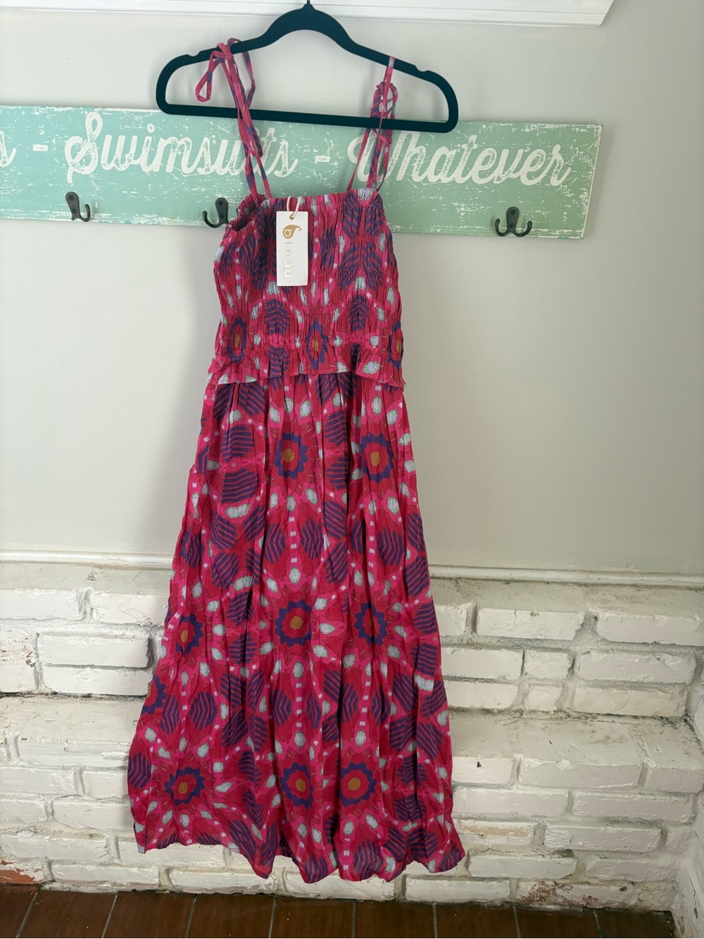 NWT Bindu Pink Maxi Dress with Smocked Bodice